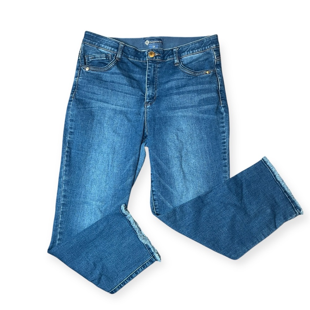 👖 Democracy "Ab"solution High Rise Bootcut/Crop Blue Jeans Raw Hem Women's 14